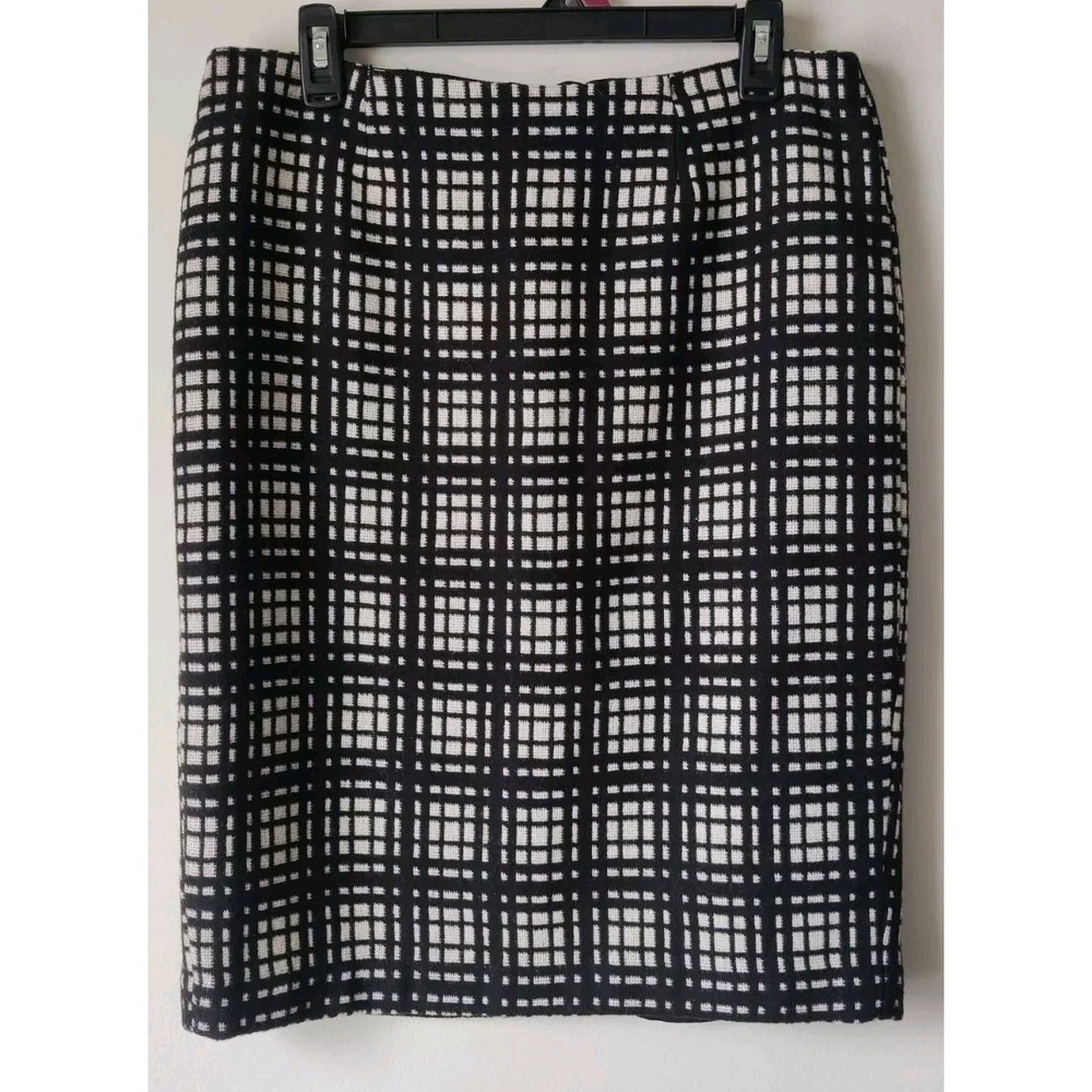 Willi Smith‎ Plaid Wool Blend Pencil Skirt Straight Lined Black/White Size 6